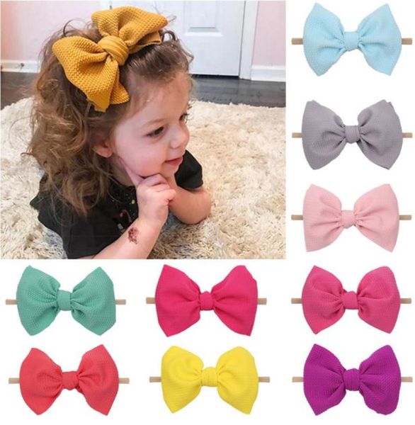 

kids girls solid hairband 6 inch waffle nylon headband baby girls party hair bows headbands boutique hair accessories 0605219182917, Slivery;white