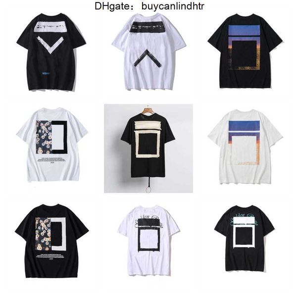 

2023 off men's t-shirts offs white irregular arrow summer finger loose casual short sleeve t-shirt for men and women printed letter x o, White;black