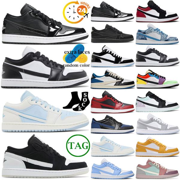 

low basketball shoes jumpman 1 1s concord university blue black bred toe cement panda 2.0 peter moore grey fog mystic navy men women trainer