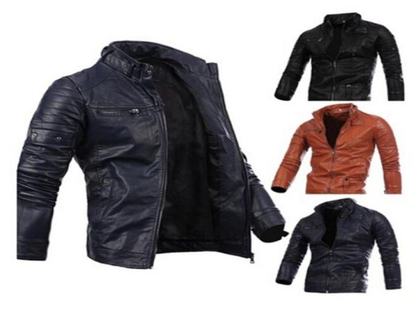 

new arrived motorcycle leather men039s jackets male slim coats with zipper man outerwear stand jackets jaqueta de couro masculi8885672, Black