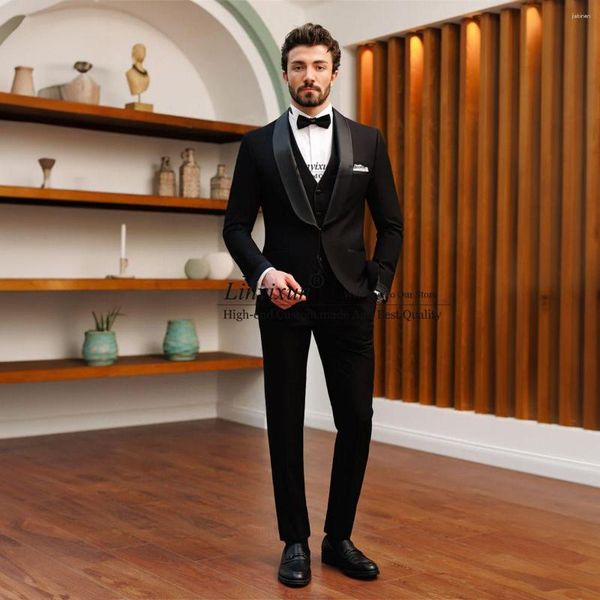 

men's suits fashion wedding for men shawl lapel groom tuxedo 3 pieces formal male office blazer sets slim terno masculinos completo, White;black