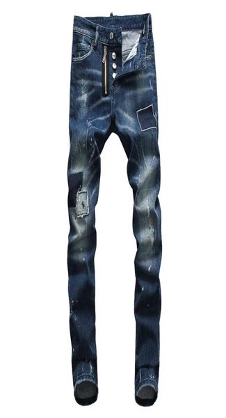 

new 2019 men ripped denim tearing jeans navy blue cotton fashion tight spring autumn men039s pants a80102196186