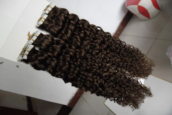 

curly tape in hair extensions 100g 40pcspack skin weft hair on adhesive seamless hair8900215, Black