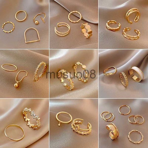 

band rings 5pcs/set gold color geometry open adjustable rings for women elegant delicate finger ring wedding jewelry gift wholesale j230817, Silver