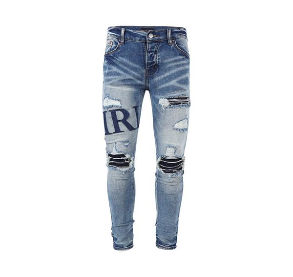 

mens jeans washed with old design letters embroidered patch casual slim skinny european and american street style2860391, Blue