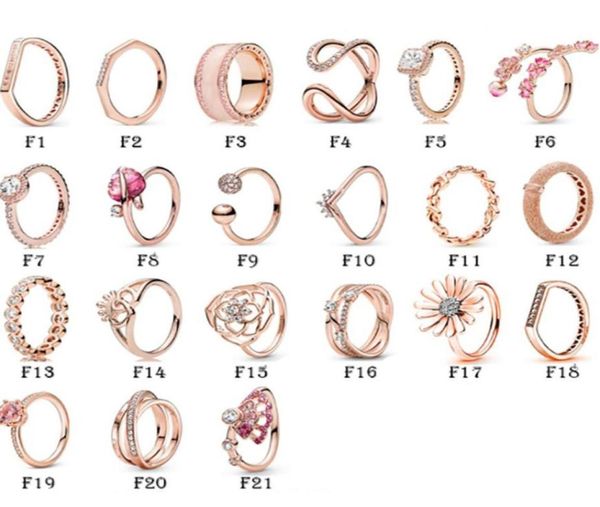 

new 100 925 sterling silver ring fit p rose gold flowers bow love heart crown daisy rings for european women wedding origin9187092
