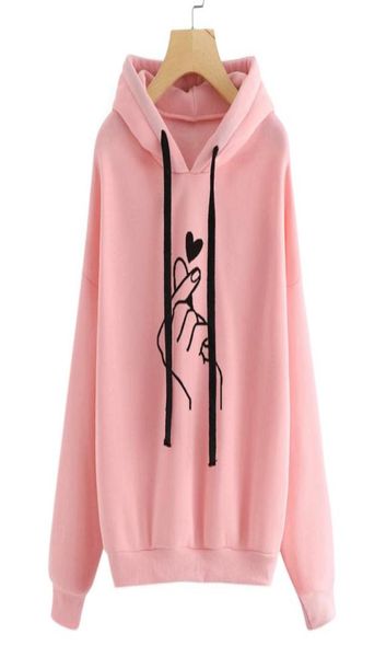 

womens hoodie sweatshirt jumper hooded pullover long sleeve finger heart printed funny streetwear sweatshirt hoodies mujer8490311, Black