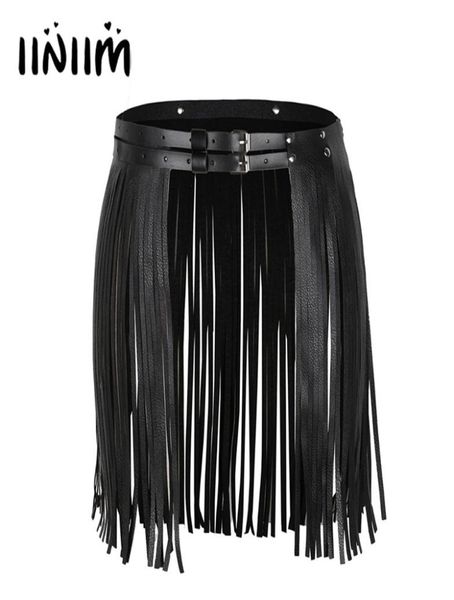 

womens adjustable faux leather waistband fringe tassel skirt belt nightclub costume cosplay parties skirts for halloween 2105441773, Black