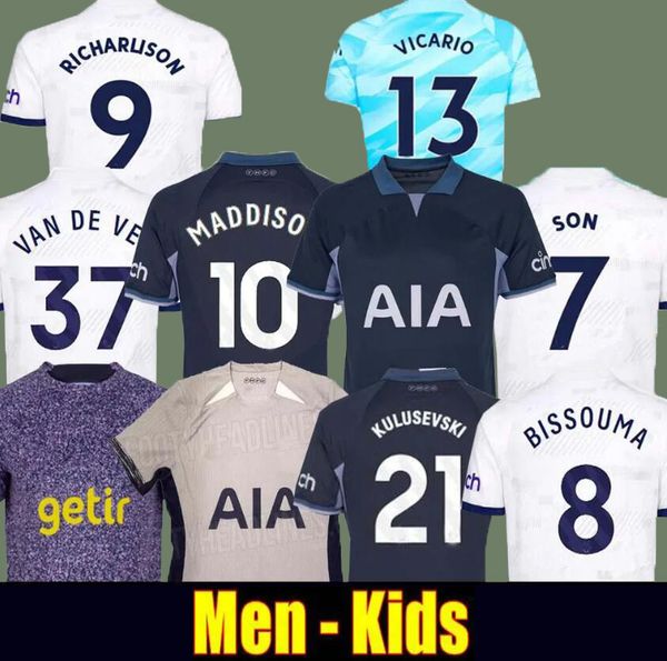 

23 24 son soccer jerseys 2023 2024 jersey football shirt romero van de ven kulusevski bissouma richarlison pedro porro maddison vicario, Black;yellow