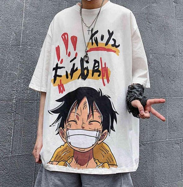 

houzhou summer short sleeve tshirts graphic tee white harajuku anime one peace luffy men039s clothes japanese streetwear hip h1106811, White;black