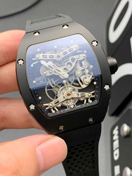 

rm027 real tourbillon watch tourbillon rafael nadal superb men wrist watches ctkb high-end quality mechanical uhr ntpt all carbon fiber case, Slivery;brown