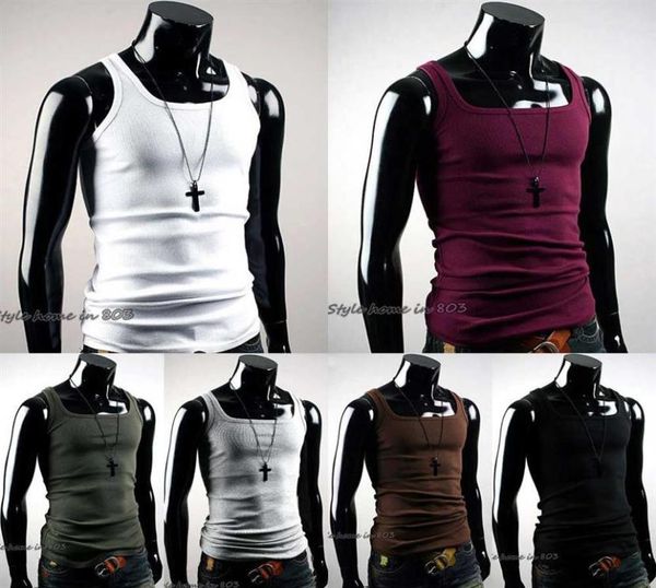 

whole selling men vest tshirt summer undershirt mens tshirt ashirt wife beater ribbed muscle vest new fashion31212451779, White;black