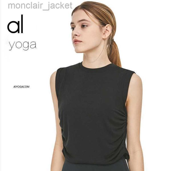 

desginer alos yoga t shirt new sleeveless tank short round neck quick dry breathable sports casusuit, White