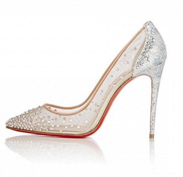 

transparent pointed toe 10 cm high heel wedding shoes shiny sequins rhinestone women039s pumps nude color pu ankle bridal acces8235929, Black