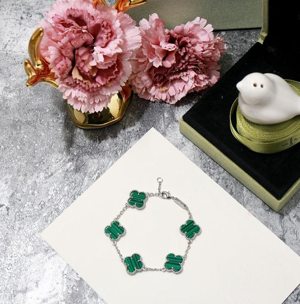 

fashion four leaf clover silver agate 5 flower bracelet for women lovers day gift classic designer brand jewelry for women6126366, Black