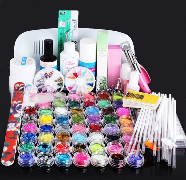 

whole ft138 pro nail polish euus plug 9w uv lamp gel cure glue dryer 54 powder brush set kit at 2933124