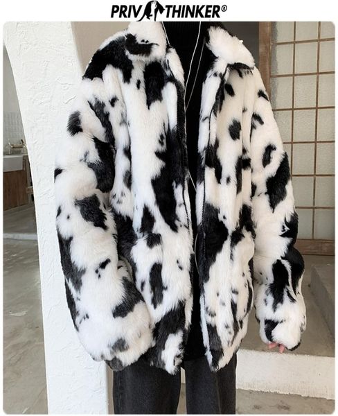 

privathinker 2019 winter men cow thicken faux fur parka jacket male fashion loose warm coat male streetwear winderbreak oversize y1932780, Black