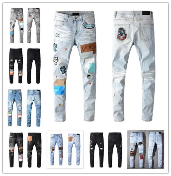

2023 designer mens jeans fashion skinny straight slim ripped jean elastic casual motorcycle biker stretch denim trouser classic pa9968355, Blue