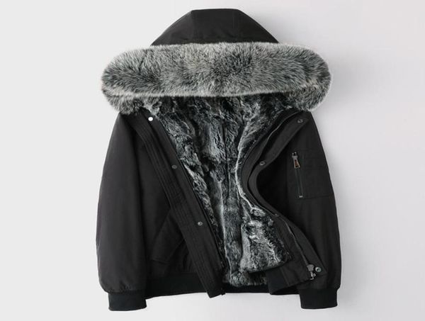 

winter shearling jacket fox fur hooded mens short real fur coat parkas snow wear thick warm windbreaker outerwear overcoat plus si1109745, Black