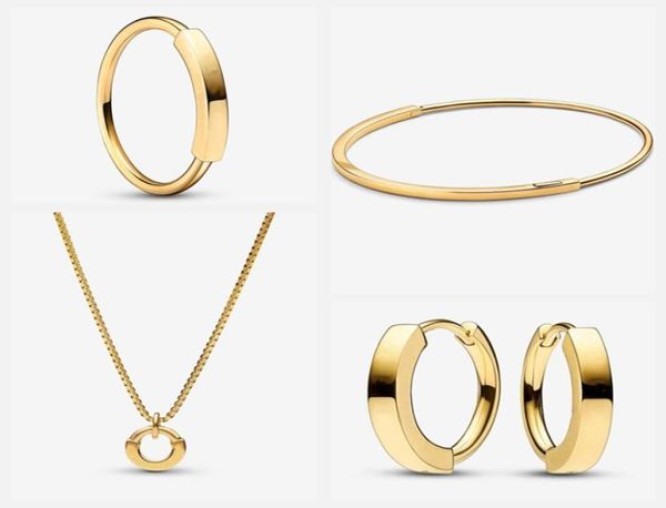 

authentic 925 sterling silver 2022 autumn 100 s925 signature id hoop earrings for woman fit earring brincos rings necklace bangl4751363, Golden;silver