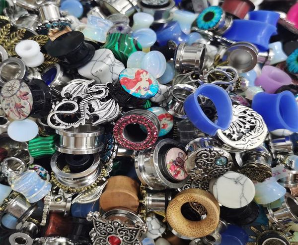 

junlowpy whole 100pcs stock stainless acrylic ear flesh tunnels plugs factory gauges stretcher piercing1962190, Silver