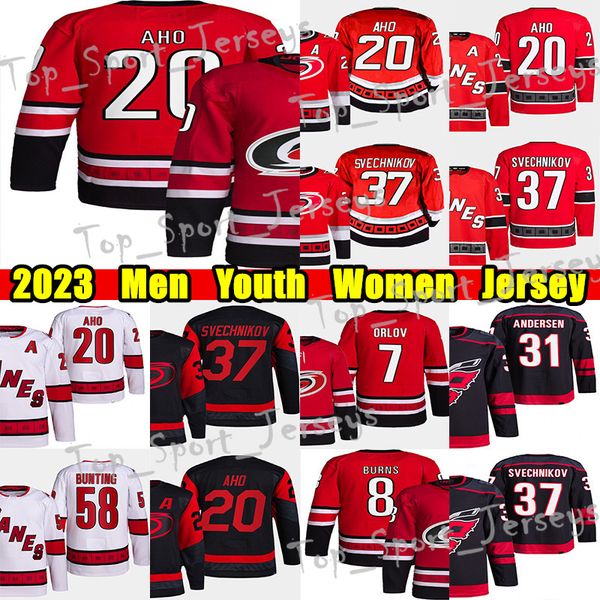 

#20 sebastian aho reverse retro hockey jersey #8 brent burns andrei svechnikov teuvo teravainen michael bunting staal seth jarvis jaccob sla, Black;red