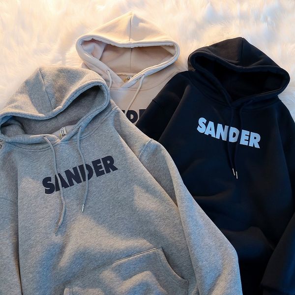 

new autumn winter cotton grey letter hooded sweater women's plush thickened loose oat, Black