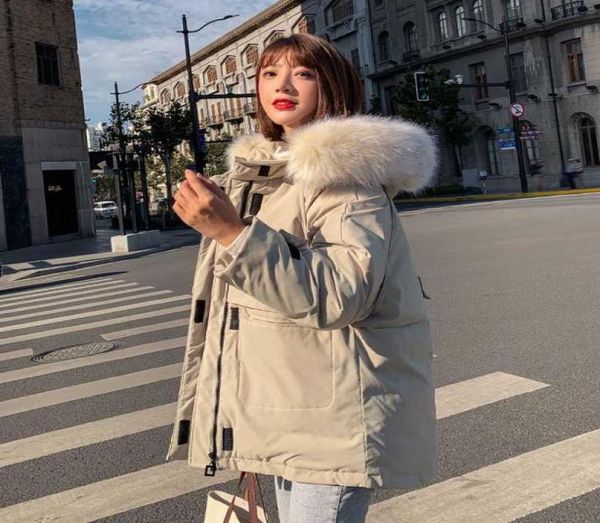 

two big pockets 2020 new women winter jacket black beige hooded with fur collar female parka short coat outwear1576548
