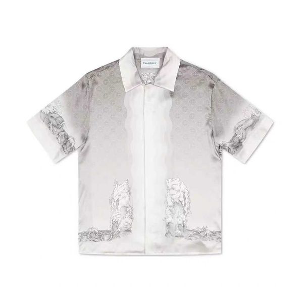 

casablanca button up shirts black and white gradient men's and women's couple hawaiian short sleeve shirt casablanc, White;black