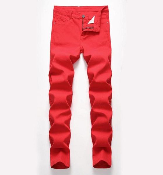

fashion mens jeans designed straight slim fit denim jeans trousers casual skinny pants red yellow mens streetwear pants68633636499731, Blue