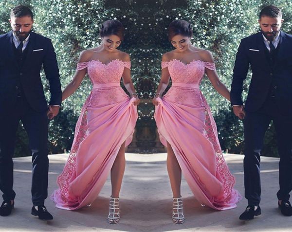 

off the shoulder bridesmaid dresses long with lace appliques sash a line wedding guest dress maid of honor women cocktail gow3640921, White;pink