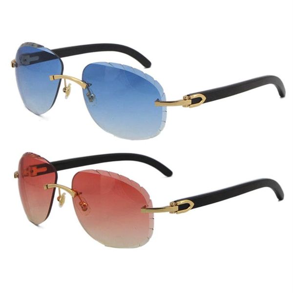 

new original metal rimless black buffalo horn sunglasses 8200764 diamond cut lens eyeglasses male and female sun glasses ca290m, White;black