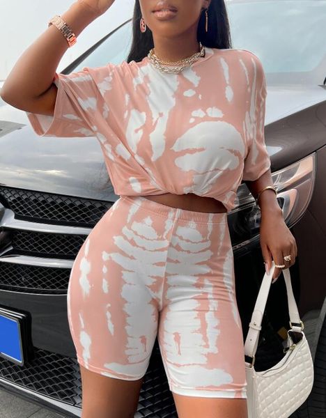 

women's tracksuits 2023 summer new women's round neck printed loose shorts women's two piece set, Gray