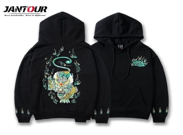 

jantour brand men hoodie japanese style embroidery chinese unicorn hooded 100 cotton harajuku sweatshirt hoodies mens 3xl 4xl 2018919287, Black