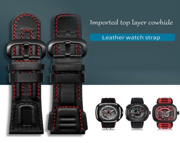 

yq 28mm genuine calf leather watch band for seven watches strap watchband man fashion wristband black friday strap with tools9969187, Black;brown