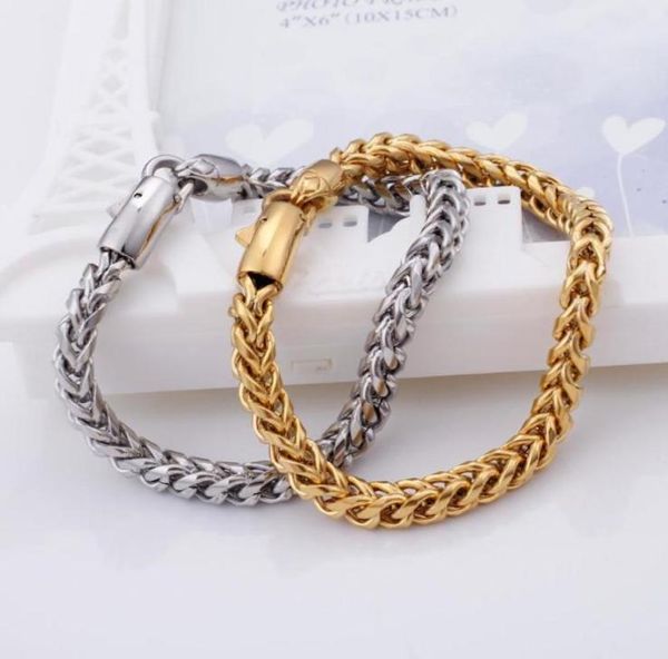 

link chain 22cm link bracelet men stainless steel gold 6mm width pulsera fashion jewelry birthday gifts7482774, Black