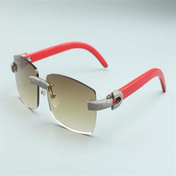 

2020 square lenses micro-pave diamonds sunglasses red natural wooden temples m-3524012-e for size56-18-135mm291u, White;black