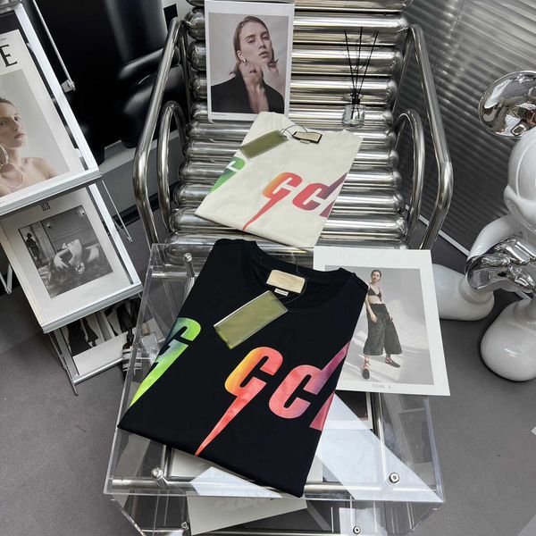 

short sleeve t-shirt men's women's couple casual round neck letter logo printing t shirts high-quality73qd, White;black