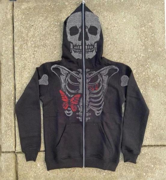 

men039s hoodies full zip hoodie men y2k streetwear hip hop sweatshirts women oversize rhines skeleton jackets teenage goth3659532, Black