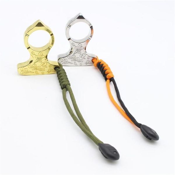 

flower single finger knuckle duster alloy survival keychain edc self defense tool buckle 3colors brass knuckles dusters break wind3523639