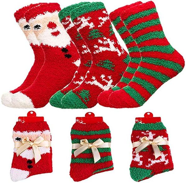 

women winter christmas fuzzy fluffy socks soft cozy warm slipper bed socks for xmas gift 12pairslot6566078, Black;white