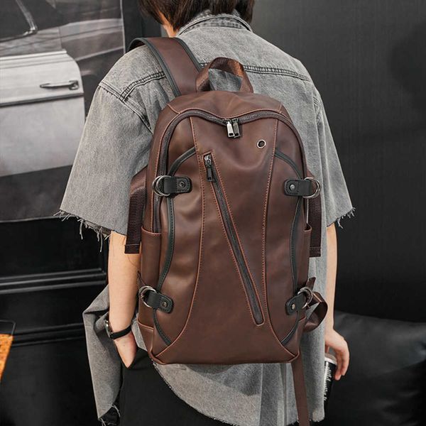 

student schoolbag crazy horse skin backpack portable for men and women 230817