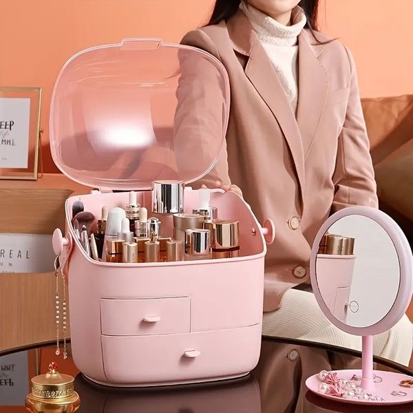 

maximize your makeup storage with this large capacity cosmetic storage box with drawer