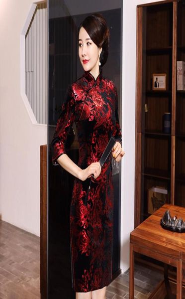 

ethnic clothing 6 colors 5xl plus size chinese qipao women velvet cheongsam black red long sleeve style banquet dresses8626904