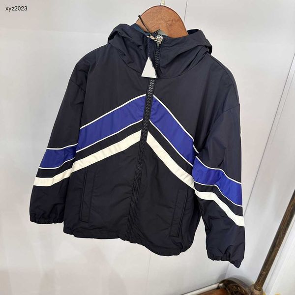 

23ss designer baby clothes striped decoration hooded jacket size 100-160 cm long sleeved child coat kids coat june25, Blue;gray