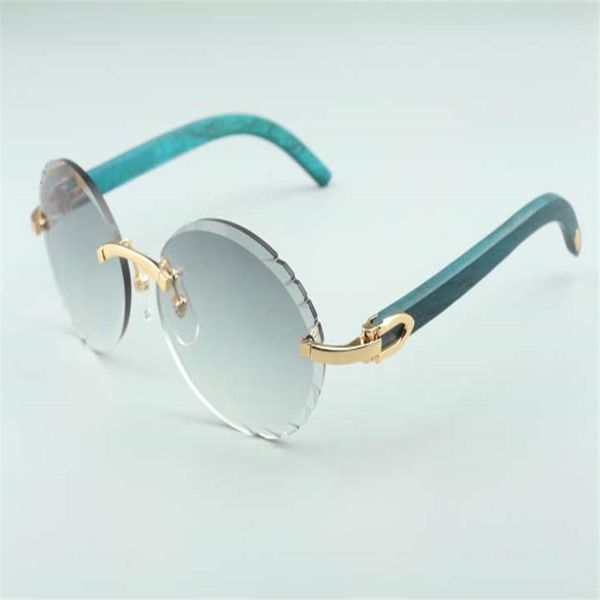 

classic fashion cutting lenses sunglasses a3524016-9 green natural wooden temples retro oval glasses size 58-18-135mm340f, White;black