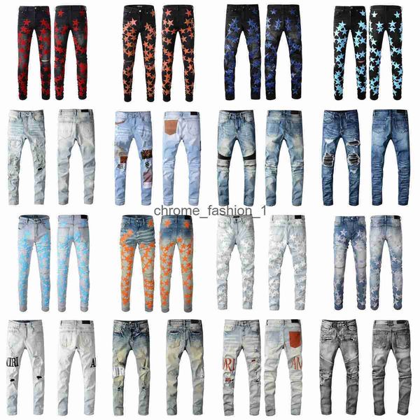 

jeans purple designer for mens pant stacked men baggy denim tears european jean hombre pants trousers biker embroidery ripped trend ac6l, Blue