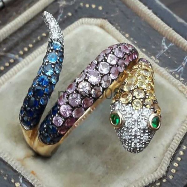 

band rings luxury rainbow crystal green zircon eyes engagement ring punk exaggerated snake shaped wedding rings for women boho jewelry j2308, Silver