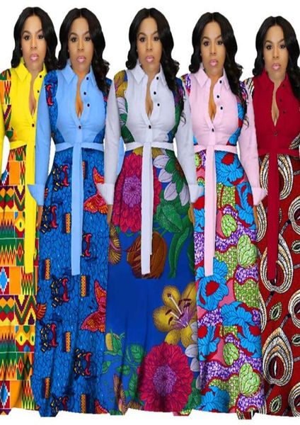 

casual dresses summer long sleeve maxi dress african ladies bazin print vintage plus size 3xl floor length women party5995146, Black;gray