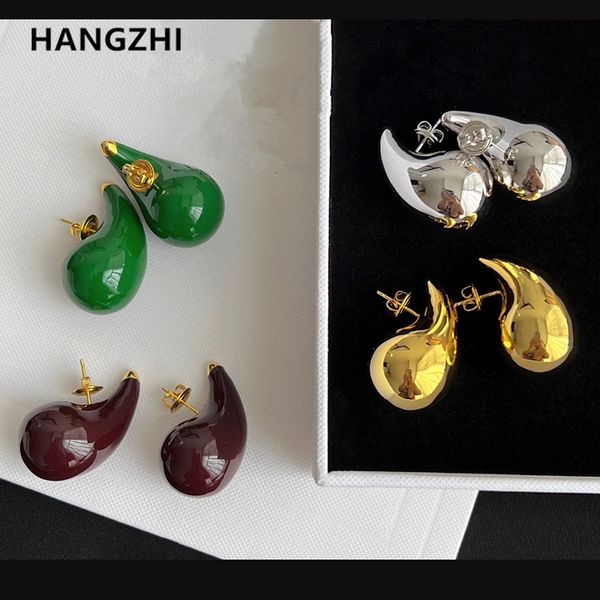 

stud hangzhi big drop earrings lightweight waterdrop hollow metal smooth for women girls chunky party gold plated jewelry 230816, Golden;silver